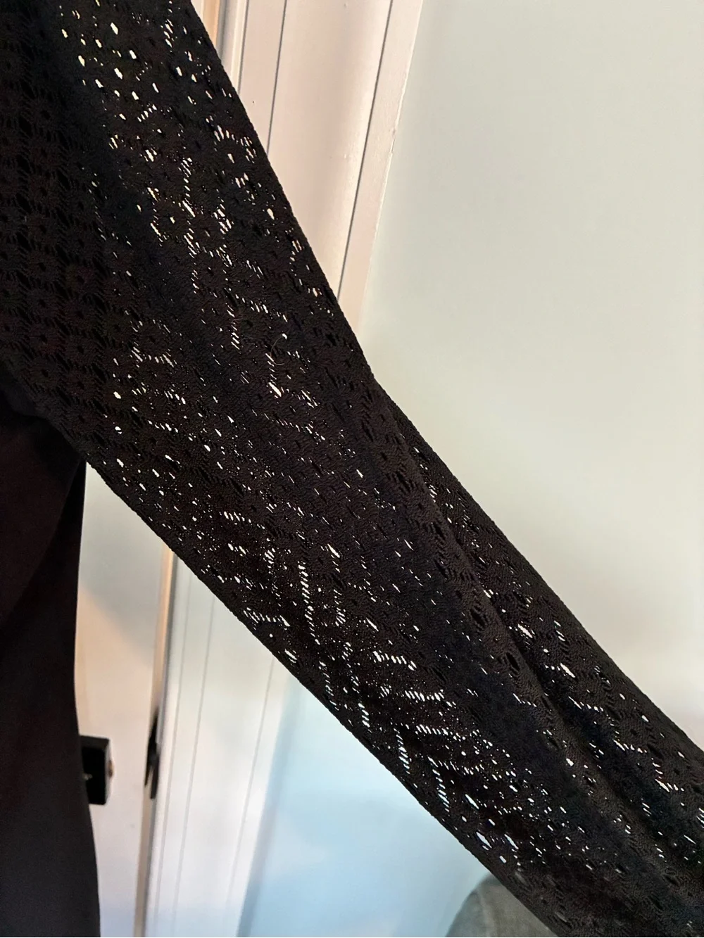 Michael Kors Black Mini Dress with Crochet Long Sleeves